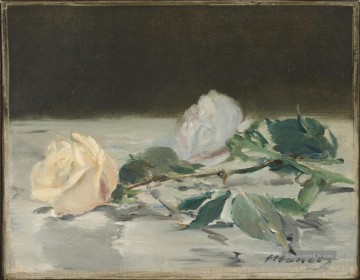  Blume Malerei - Zwei Rosen auf einer Tischdecke Blume Impressionismus Edouard Manet